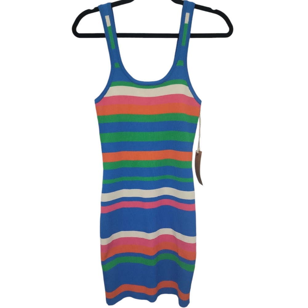 New With Tags! Dreamers By Debut Multi Color Striped Bodycon Tank Dress Medium